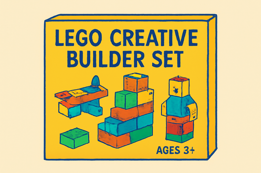LEGO Creative Builder Set packaging with colorful building blocks on a yellow background